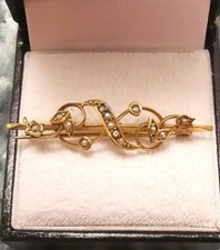 Antique 9ct Gold Seed Pearl Brooch Victorian Ornate Design