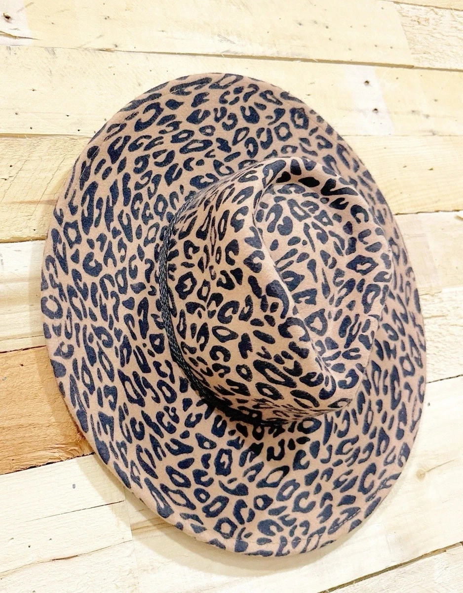 Olive & Pique 100% Wool Large Wide Brim Hat Leopard Cowgirl Western Adjustable Women main image 4