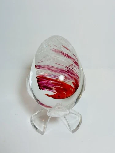 Beautiful HTF Blenko Glass Egg With Pink And White Frit