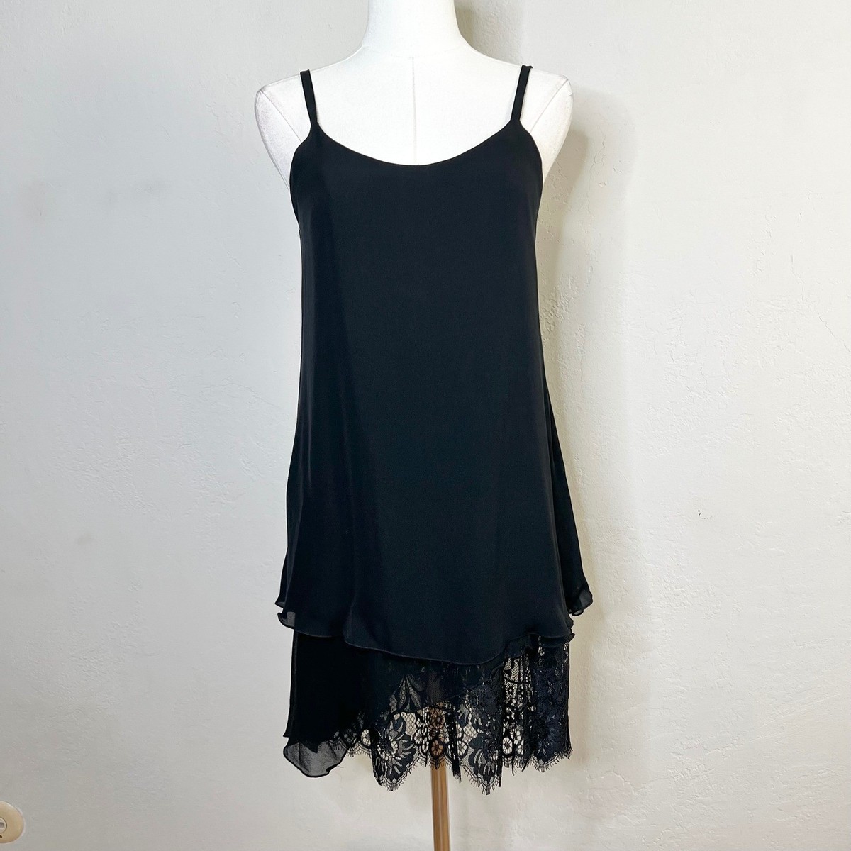 Alice + Olivia Dress 100% Silk Black Lace Trim Asymmetrical Mini Slip Size XS | eBay Alice + Olivia Dress 100% Silk Black Lace Trim Asymmetrical Mini Slip Size XS | eBay
