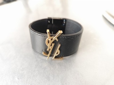 YSL Yves Saint Laurent Armband Bracciale Leder schwarz gold  