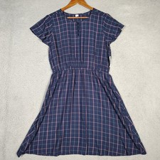 Old Navy Dress Women's Large Navy Pink Plaid Waist-Defined Flutter Sleeve NWT