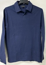 Genuine size SMALL Banana Republic LONG-SLEEVE Luxe-Touch Navy Cotton Polo Shirt