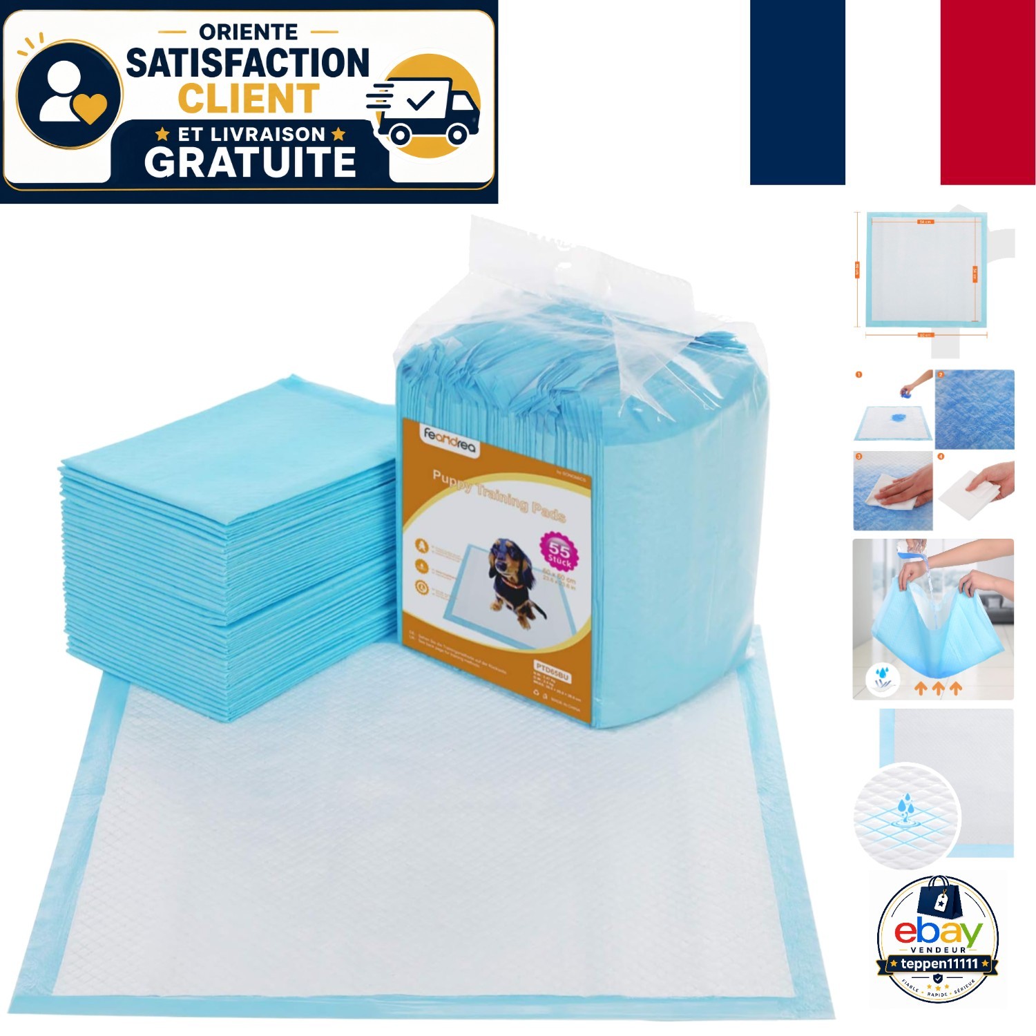 Tapis éducation chien Feandrea 60x60 cm alèses haut de gamme absorption maximale