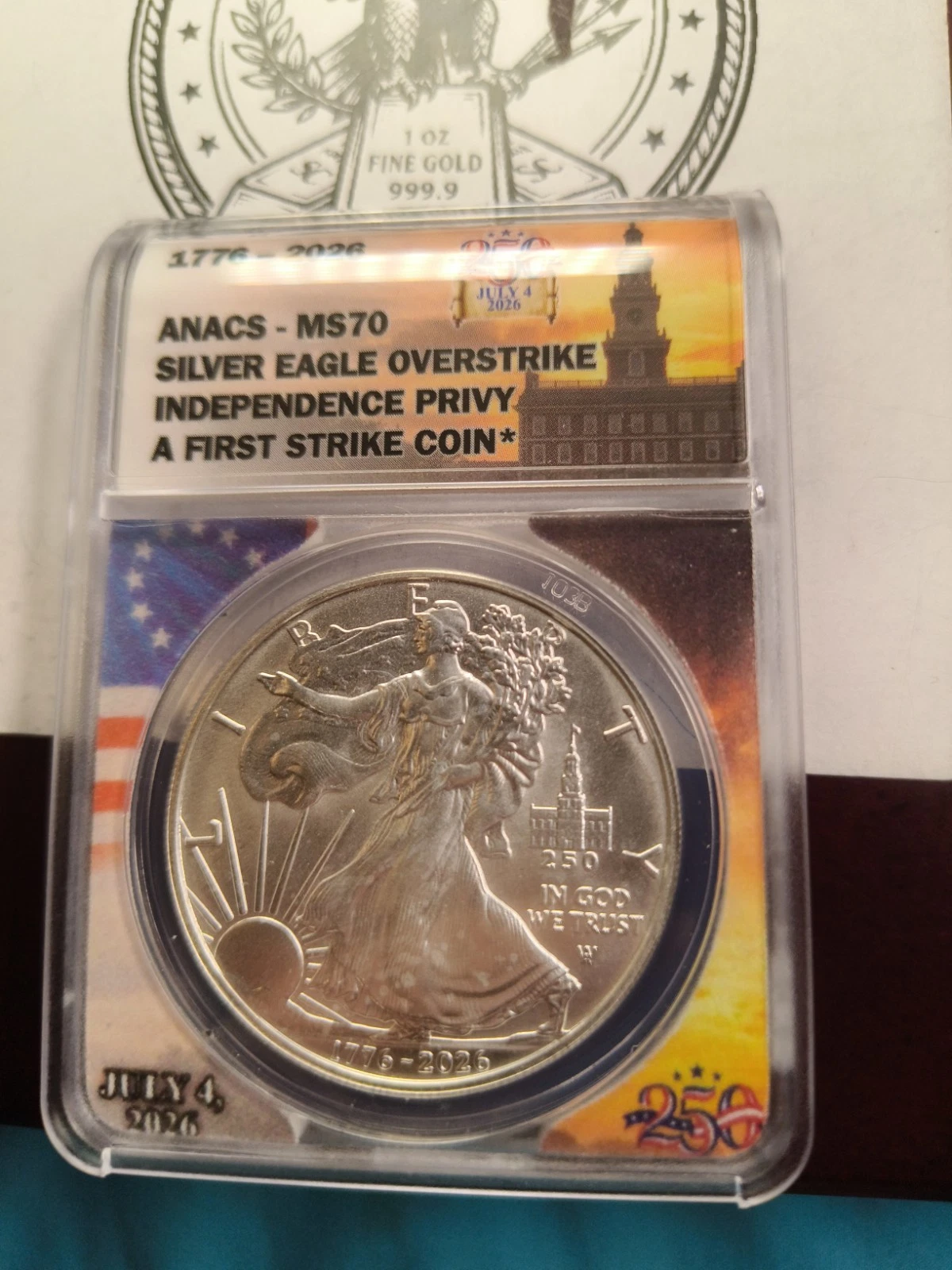 1776-2026 American Silver Eagle Overstrike INDEPENDENCE PRIVY ANACS MS70 E-196 - product detail image 2