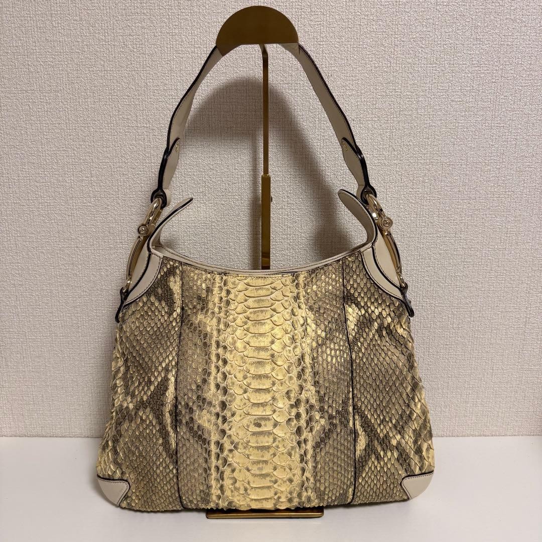 GUCCI Python Leather Shoulder Bag Brown Authentic… - image 1