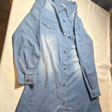 Women's Blue Denim Shirt Dress Collared Button Front Long Sleeve Knee Length M