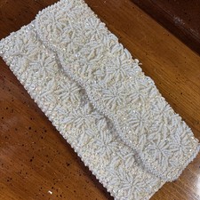 Vintage 1950s Hand Beaded Sequin Bridal Clutch Purse Hong Kong Ivory Satin