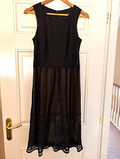 Next Black Lace Overlay Fit & Flare Knee Length Dress UK 8 Sleeveless Zip
