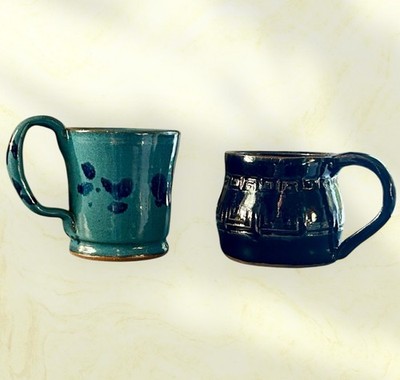 Vintage Studio Art Pottery Coffee Mugs Hand Made Stoneware Artist Signed JC Set