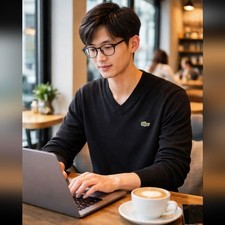 Lacoste Men  s Black V-Neck Sweater Regular Fit Size M FR 4 Organic Cotton NWT