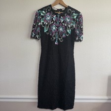 Vintage LAURENCE KAZAR New York 80s Beaded Silk Formal Sheath Dress Size Small