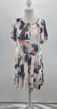 Nine West Women's Abstract Print Short Puffed Sleeve Midi Tiered Dress Small