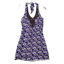Calvin Klein Purple Mini Dress Preppy Beaded Tie Halter Lightweight Women Size 6