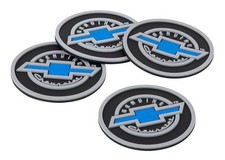 Genuine Chevrolet 4 in. Beverage Rubber Coaster Set, Black/Blue GM-68502