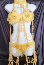 NWT Beaded Yellow Burlesque Showgirl Outfit Accessory Set w/ Amber Gemstones
