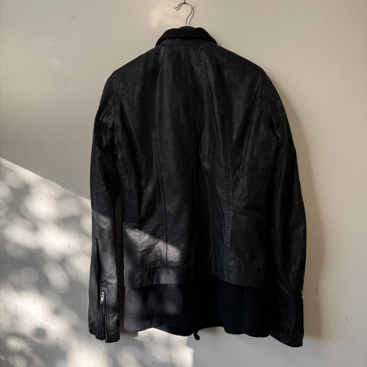 Rick Owens Stooges Leather Biker Jacket Cashmere Lining Black Sz IT 50 Italy - product detail image 11