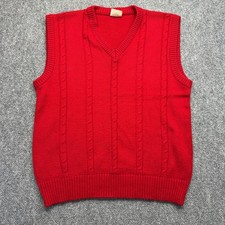 Vintage Bouvy Paris New York Red Cable Knit V-Neck Sweater Vest Mens Medium