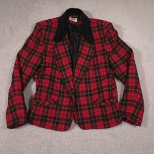 Vtg Tartan Plaid Wool Blazer Punk Preppy Alfred Dunner 10 Button Red USA Made