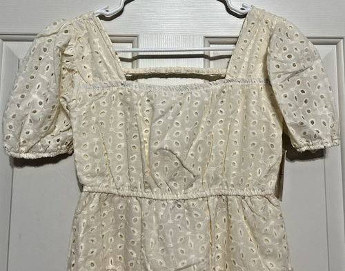NWT Jessica Simpson size L 12 girls cream eyelet short sleeve fit & flare dress - Picture 2 of 5
