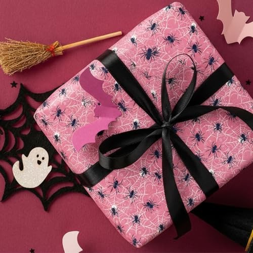  Halloween Wrapping Paper - 28 x 40 Pink Ghost Pumpkin Spiderweb Pink Halloween