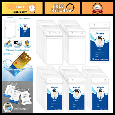200 Pack Extra Thick Vertical ID Badge Holders - Waterproof Zip Name Tag Cases 2