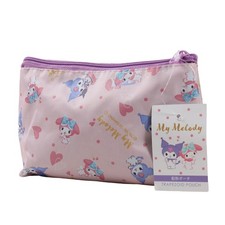 My Melody Kuromi Trapezoid Pouch Canvas Cosmetic Makeup Bag Pink Japan 6" L