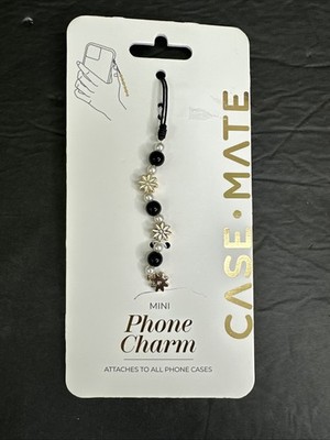Case-Mate Mini Phone Charm Beaded Black Gold Flowers Pearls Daisies