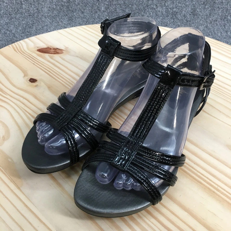 Sandalias Cole Haan para mujer 8B con tiras de cuero negro correa al tobillo hebilla punta abierta Foto 3 de 4