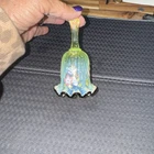 Fenton Hand Painted Glass Bell Green Blue Floral Signed Micha LeFleur