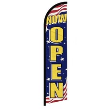 Now Open Windless Advertising Swooper Flag Open Welcome Sign Patriotic 100D X1