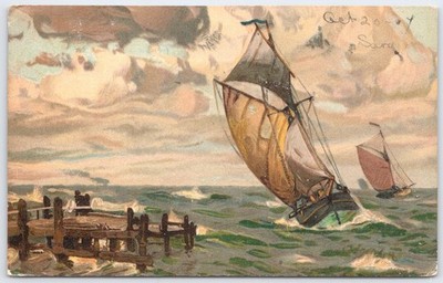 Vintage Sailing Ship Postcard by Stewart & Woolf London 1907