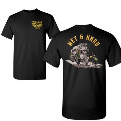 Wet And Hard T-Shirt, Concrete Mixer Graphic, Construction Worker Theme