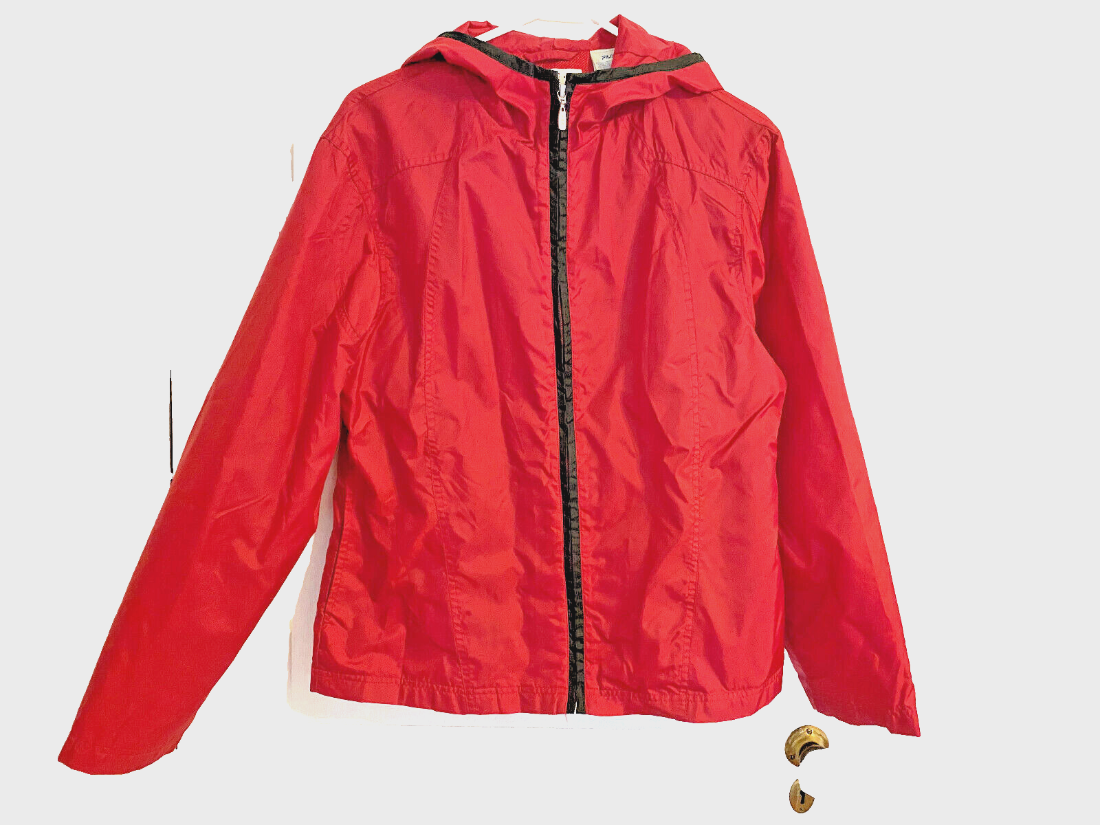 Giacca a vento Fila donna nylon rosso taglia L 46 48 manica lunga con cappuccio
