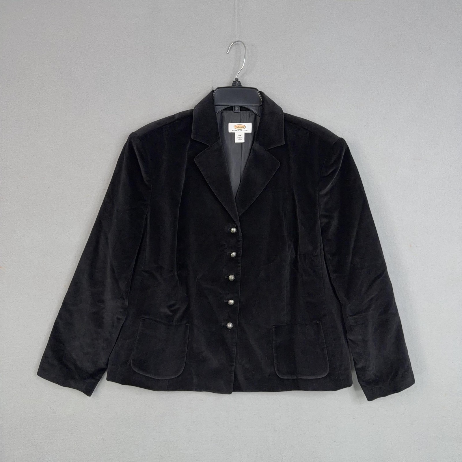 Talbots Blazer Womens 16W Petite Black Velvet Five Button Party Holiday Jacket