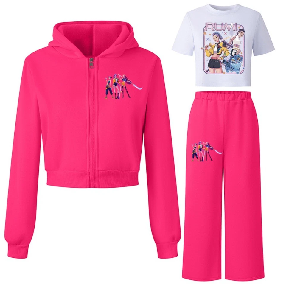 3Шт детей демонов охотников флис костюм комплект с капюшоном куртки + футболка + брюки - Изображение 4 из 4