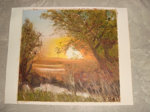 Original Unframed Canvas Signed Oil Painting & Certificate Sunset Over The Field - Picture 9 of 9