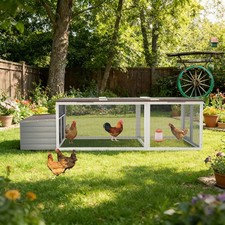 Chicken Coop with Run, 20.93 Sq Ft Wooden Hen House w/ Nesting Box, Weatherproof
