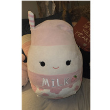 Squishmallows Jumbo Strawberry Milk Pink and White Plush Doll 2023