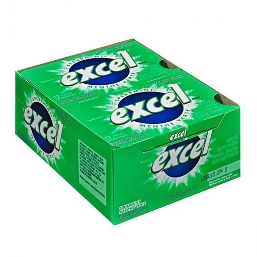 12 Packs of Excel Sugar-Free Spearmint Flavor Chewing Gum - 12 Pieces in Each