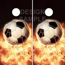 Soccer Ball Flames LAMINATED Cornhole Wrap Bag Toss Skin Decal Sticker