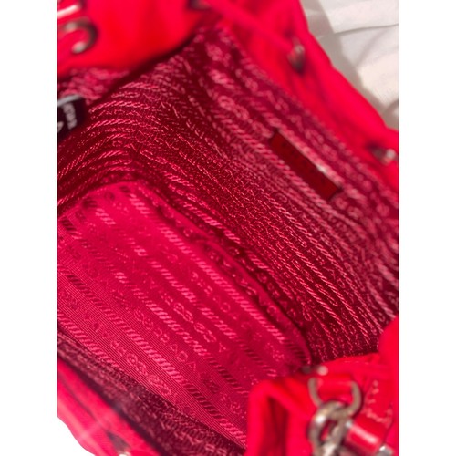 Prada Re-Nylon Rosso Red Drawstring Bucket Bag Embellished Crystal Handle NEW - Picture 6 of 10