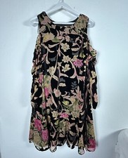 Eliza J Womens Black Velvet Burnout Floral Cold Shoulder Swing Dress 18W Boho