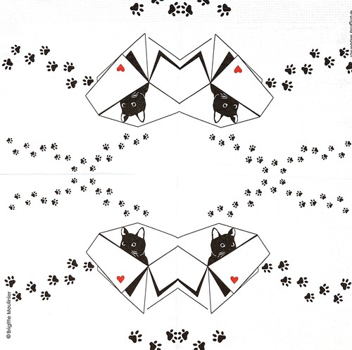 Z231# 3 servilletas de papel pequeñas individuales para decoupage gato negro en caja impresión de patas - Imagen 3 de 12