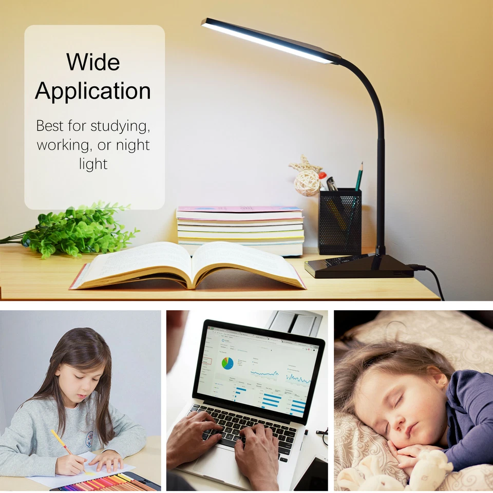 12W LED Desk Lamp Flexible Touch Sensor 5 Mode Reading Lamp Night Light USB Port - Image 3 of 4
