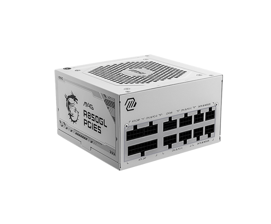 MSI MAG A850GL PCIE5 850W ホワイト MSI MAG A850GL PCIE5 WHITE 80 PLUS Gold, fan size 120mm