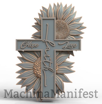 3D Model STL File for CNC Router/Laser & 3D Printer 3320. SUNFLOWERS AND CROSS