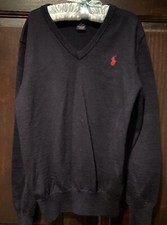 Polo Ralph Lauren Boys Navy Blue Sweater Size 10-12 With Shoulder Patches
