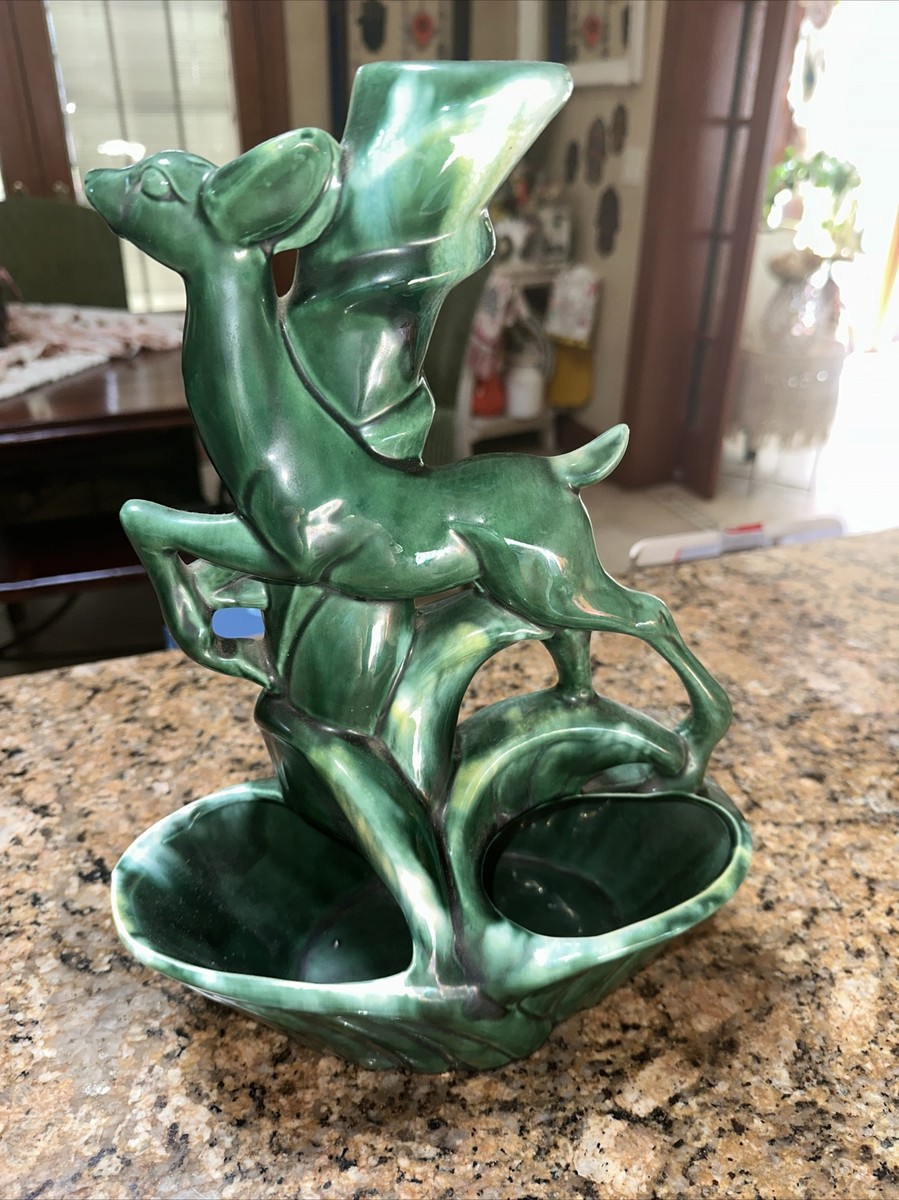 Vintage Royal Haeger 1950's Petal Louvre Green Blended Glaze TV