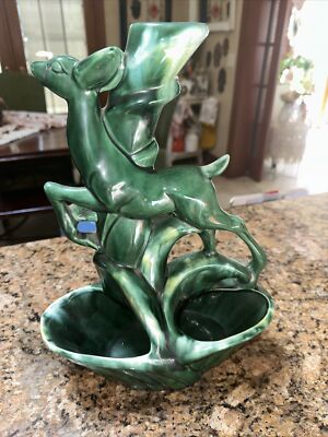 Vintage Royal Haeger 1950's Petal Louvre Green Blended Glaze TV